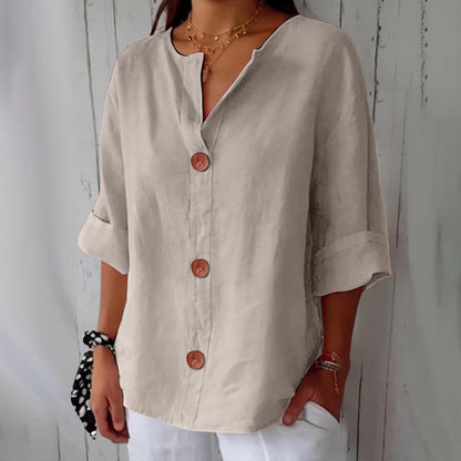 Leah™ | Klassieke Linnen Knop Blouse