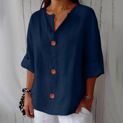 Leah™ | Klassieke Linnen Knop Blouse
