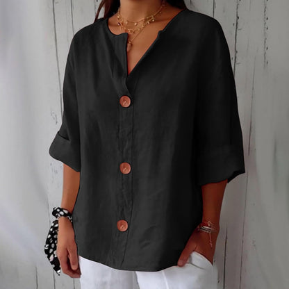 Leah™ | Klassieke Linnen Knop Blouse