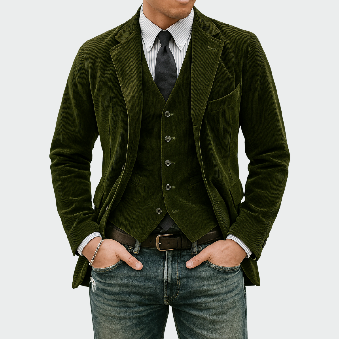Thomas | Verfijnde Fluwelen Blazer & Gilet Set